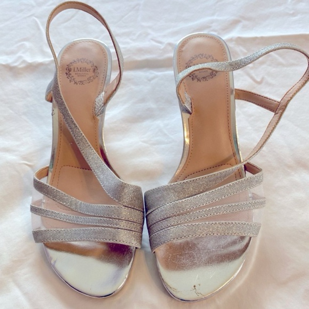 I. Miller Silver Sparkly Slingback Heels